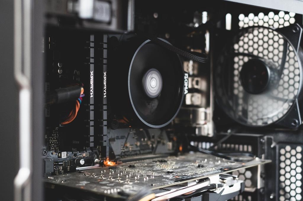 Close up of computer motherboard with components